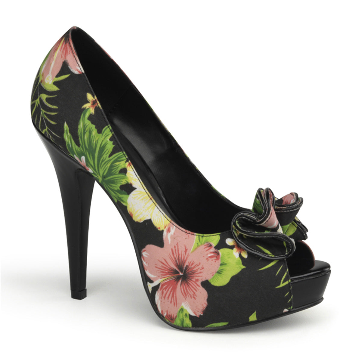 Pin Up Couture Womens Pumps LOLITA-11 Blk Floral Print Fabric