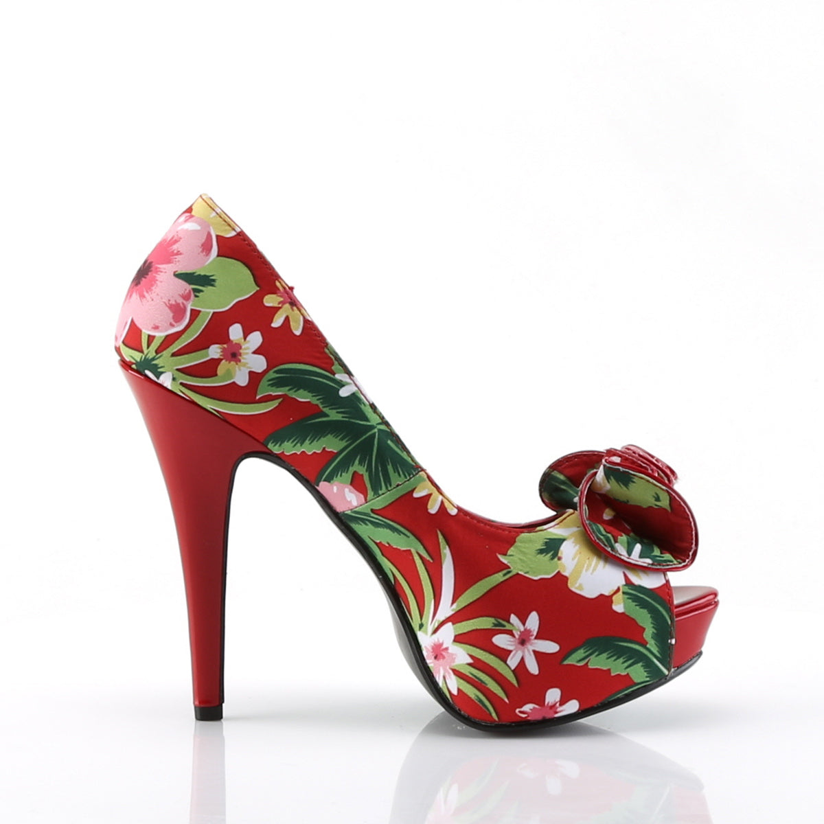 Pin Up Couture Womens Pumps LOLITA-11 Red Floral Print Fabric