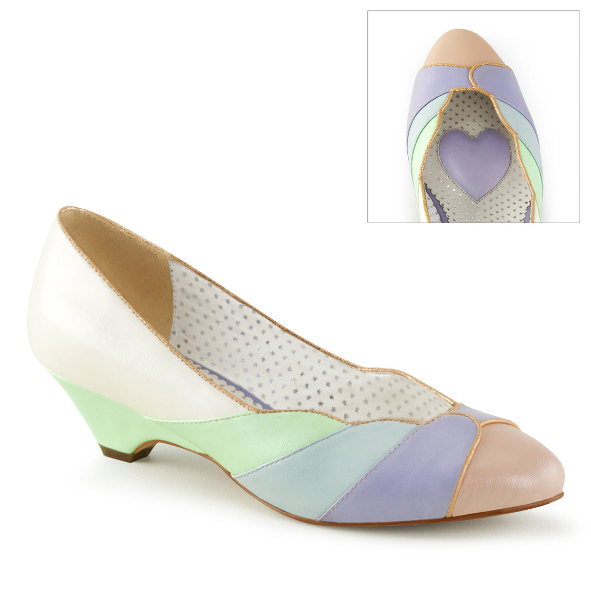 Pin Up Couture Frauenpumpen LULU-05 Whit-Mint-Multi-Faux-Leder