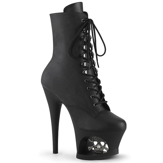 Pleaser Women's Platform Shoes MOON-1020SK Blk Faux Leather/Blk-Pewter