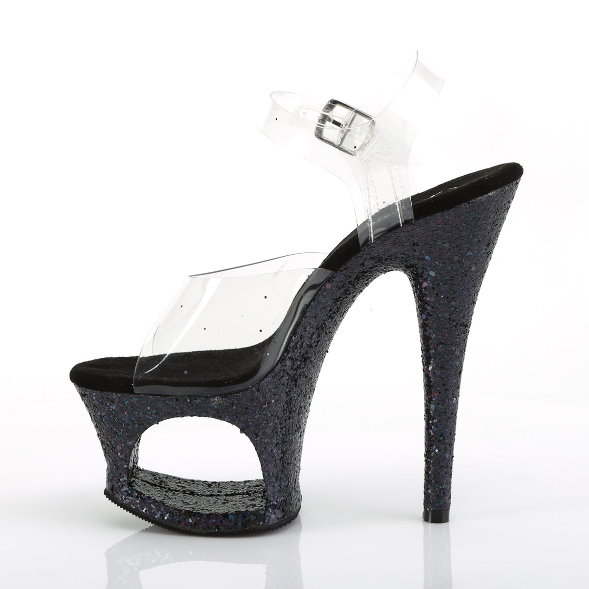 Pleaser Damen Sandalen MOON-708LG CLR / BLK Multi Glitter
