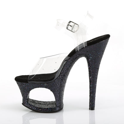 Pleaser Damen Sandalen MOON-708LG CLR / BLK Multi Glitter