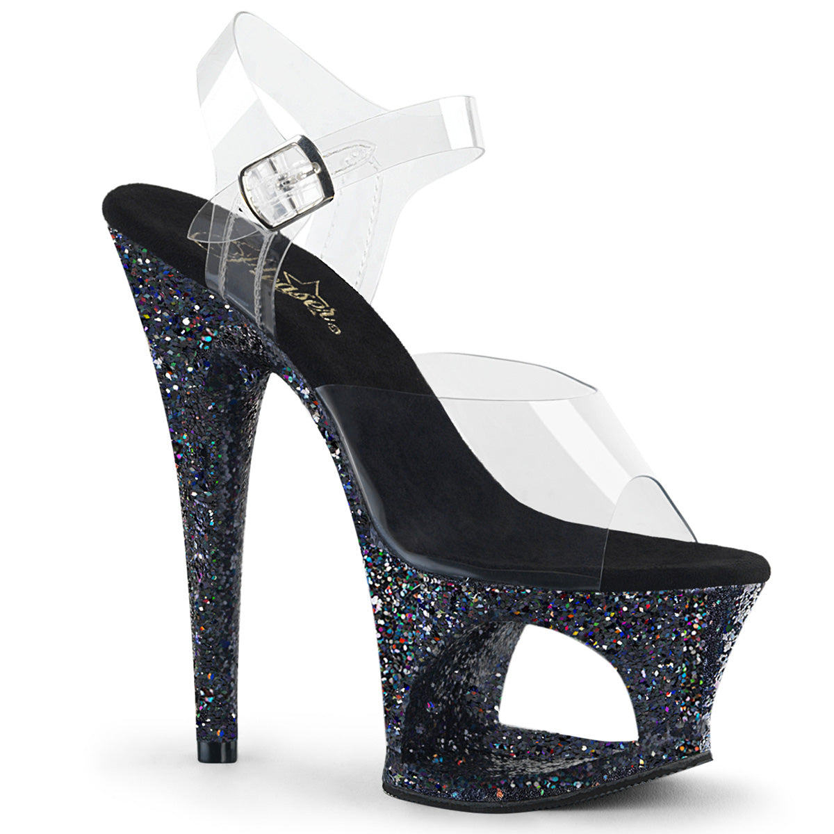 Pleaser Damen Sandalen MOON-708LG CLR / BLK Multi Glitter