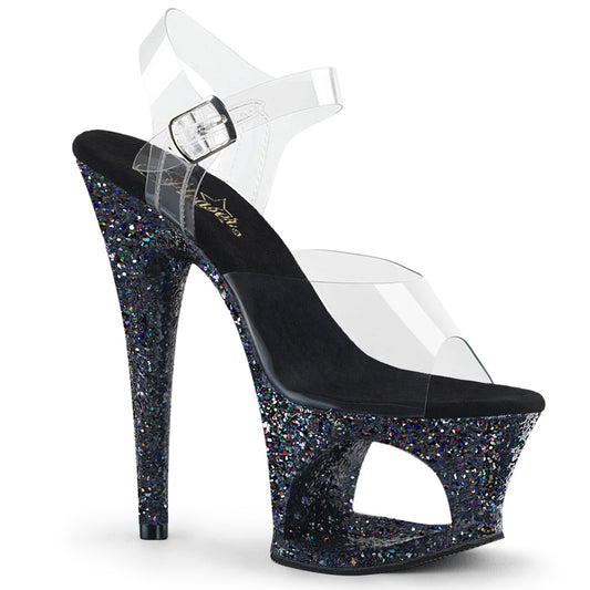 Pleaser Damen Sandalen MOON-708LG CLR / BLK Multi Glitter
