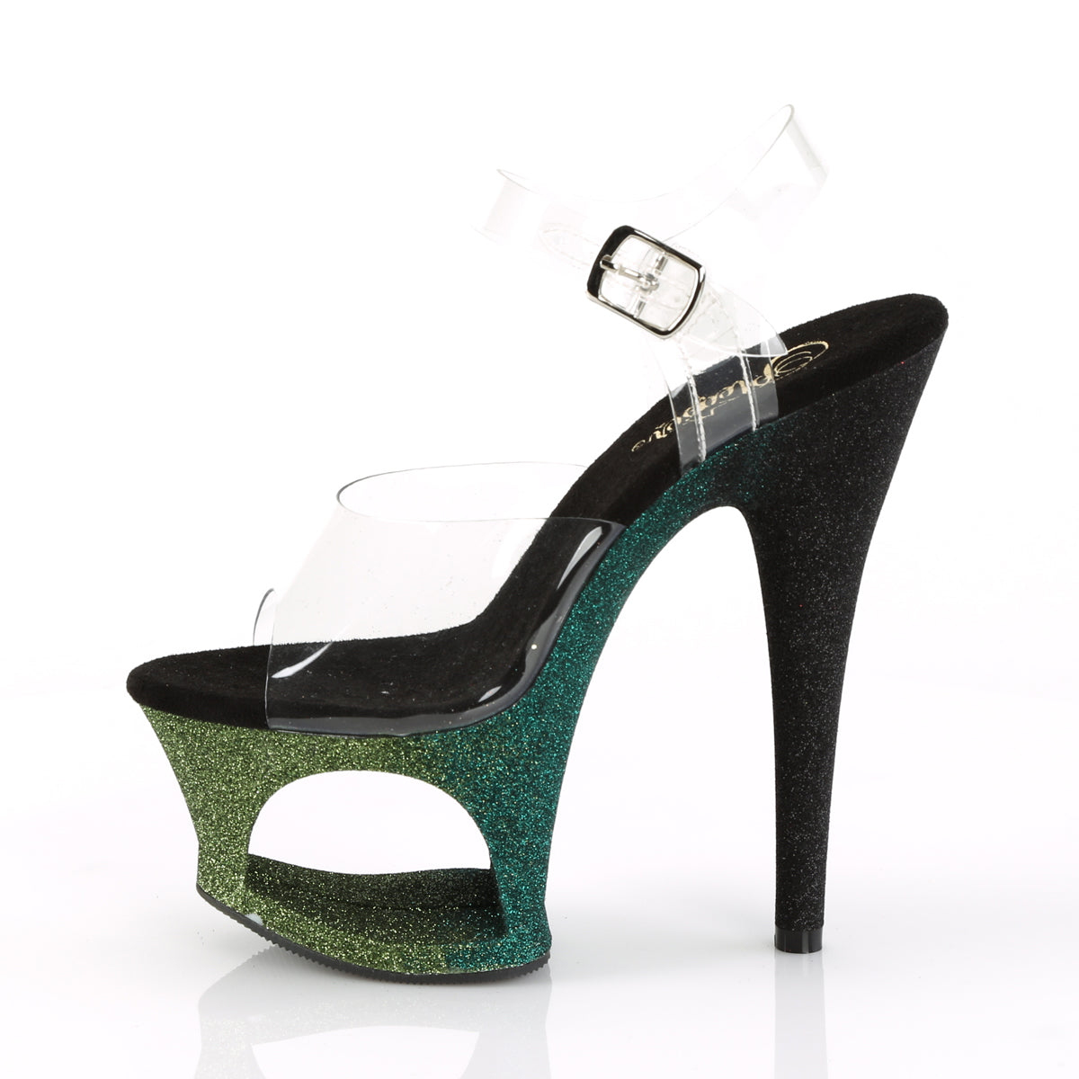 Pleaser Womens Sandals MOON-708OMBRE Clr/Emerald-Blk Ombre