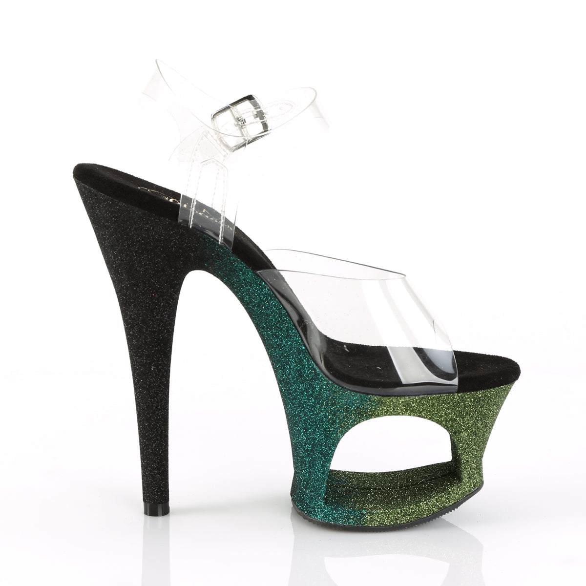 Pleaser Womens Sandals MOON-708OMBRE Clr/Emerald-Blk Ombre