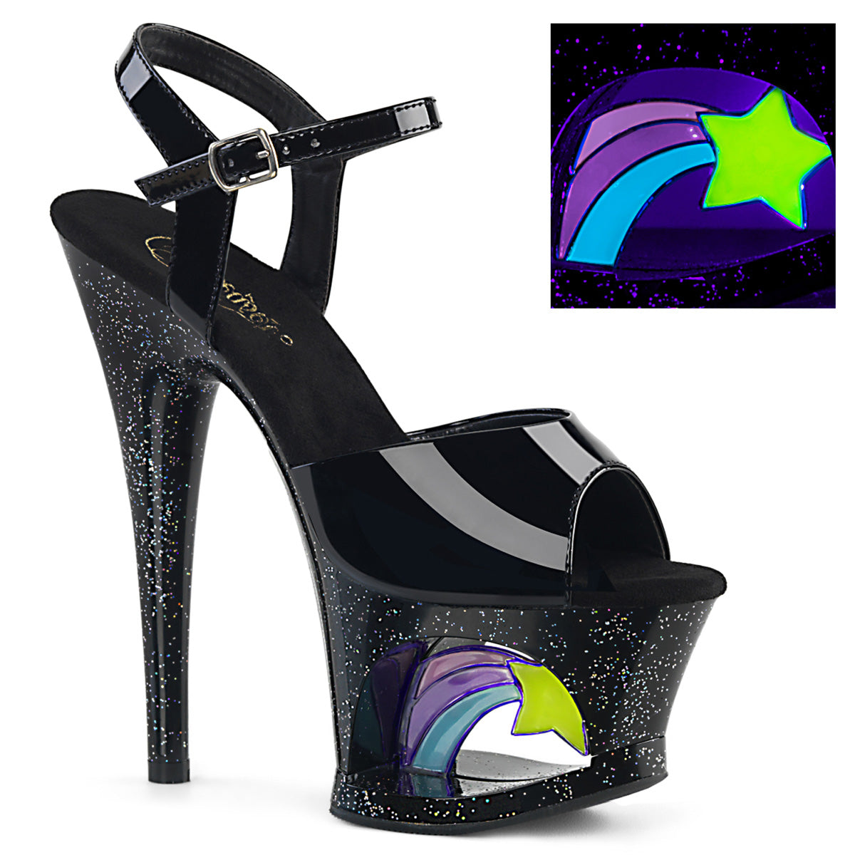 Pleaser Womens Sandals MOON-709RSS Blk Pat/Blk