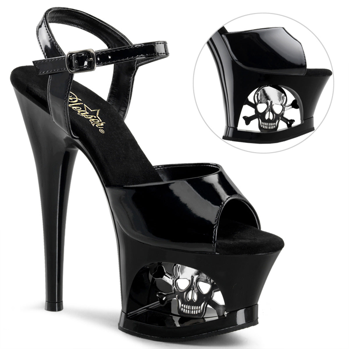 Pleaser Damen Sandalen MOON-709SK BLK / BLK-PEWTER