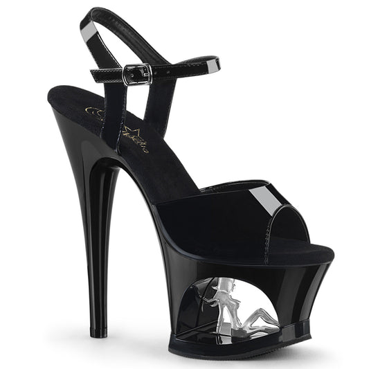 Pleaser Damen Sandalen MOON-709TG BLK Pat / BLK-SLV