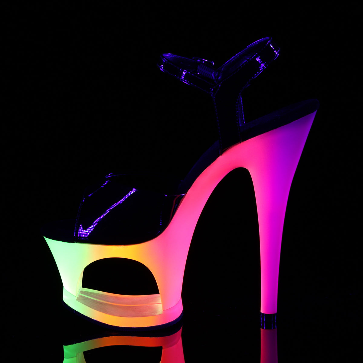 Pleaser Womens Sandals MOON-709UV Blk Pat/Neon Multi