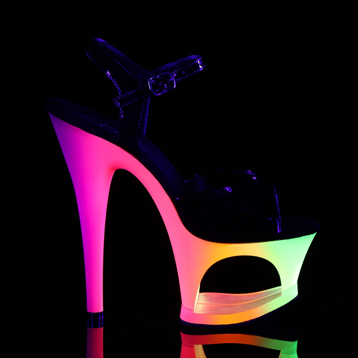 Pleaser Womens Sandals MOON-709UV Blk Pat/Neon Multi