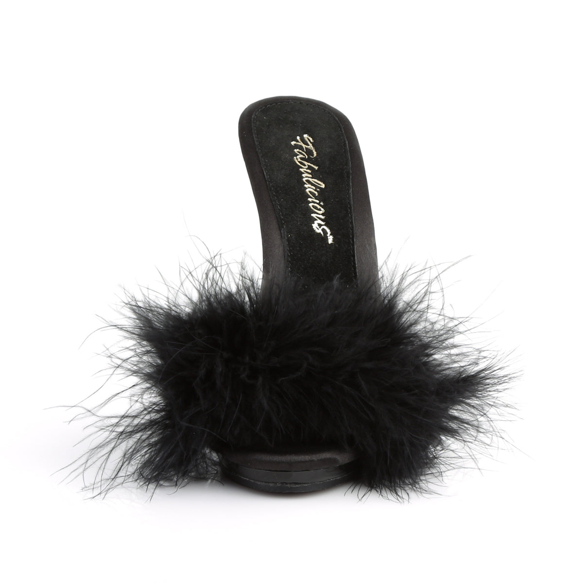 Fabulicious Damen Sandalen POISE-501f BLK Satin-Marabou-Fell / BLK