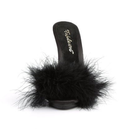 Fabulicious Damen Sandalen POISE-501f BLK Satin-Marabou-Fell / BLK