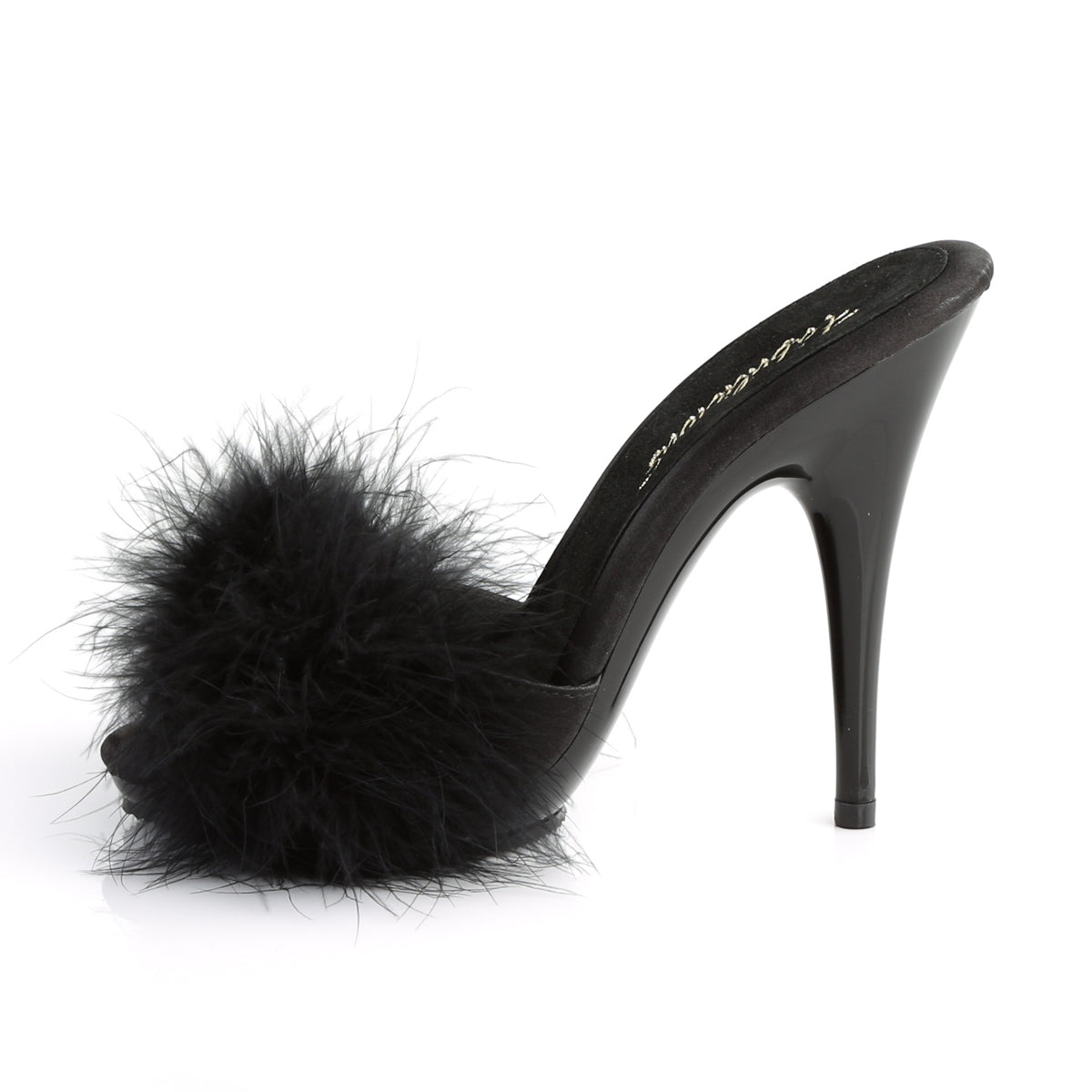 Fabulicious Damen Sandalen POISE-501f BLK Satin-Marabou-Fell / BLK