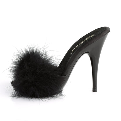 Fabulicious Damen Sandalen POISE-501f BLK Satin-Marabou-Fell / BLK