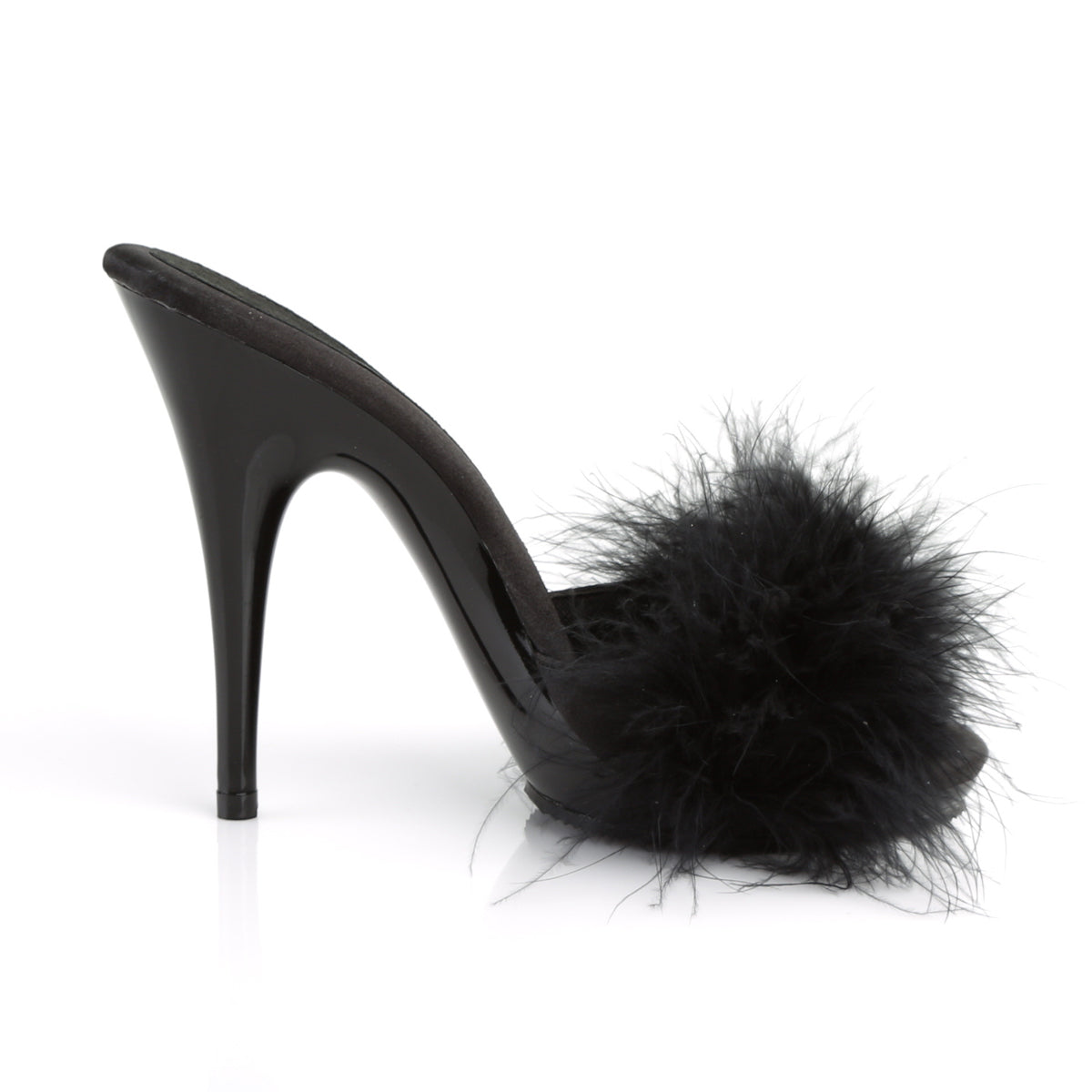 Fabulicious Damen Sandalen POISE-501f BLK Satin-Marabou-Fell / BLK