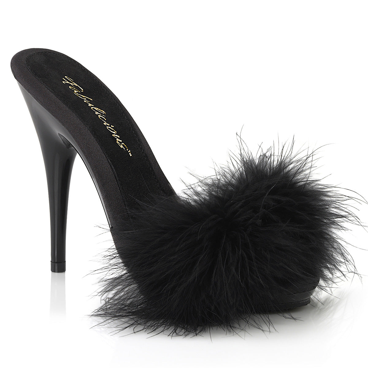 Fabulicious Damen Sandalen POISE-501f BLK Satin-Marabou-Fell / BLK