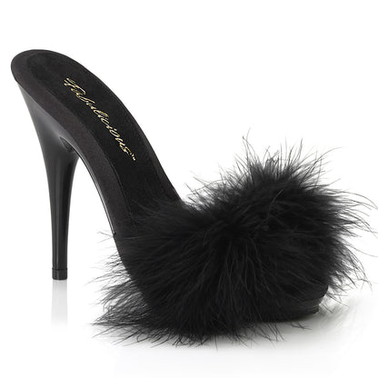 Fabulicious Damen Sandalen POISE-501f BLK Satin-Marabou-Fell / BLK