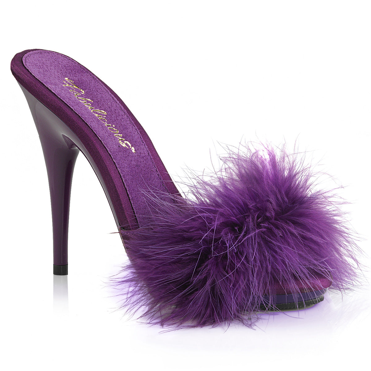 Fabulicious Damen Sandalen POISE-501f lila Satin-Marabou-Pelz / Lila