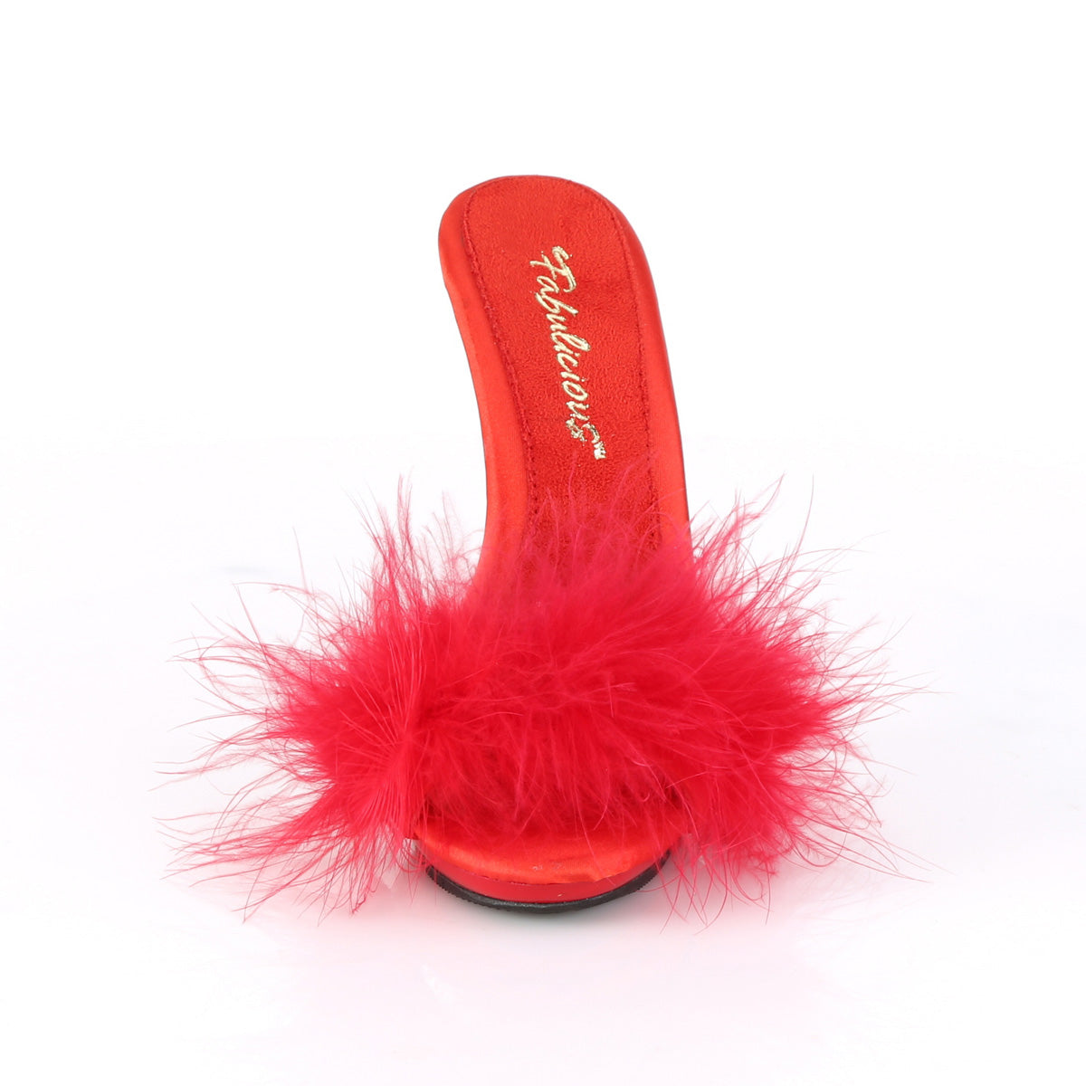 Fabulicious Damen Sandalen POISE-501f Rotes Satin-Marabou-Fell / Rot