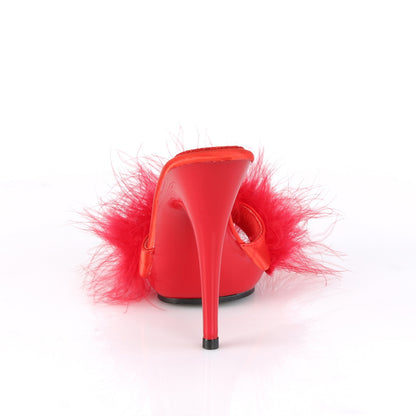 Fabulicious Damen Sandalen POISE-501f Rotes Satin-Marabou-Fell / Rot