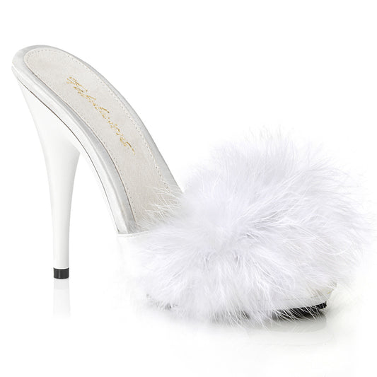 Fabulicious Womens Sandals POISE-501F Wht Satin-Marabou Fur/Wht
