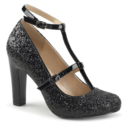 Pleaser Pink Label Womens Pumps QUEEN-01 Blk Gltr-Pat