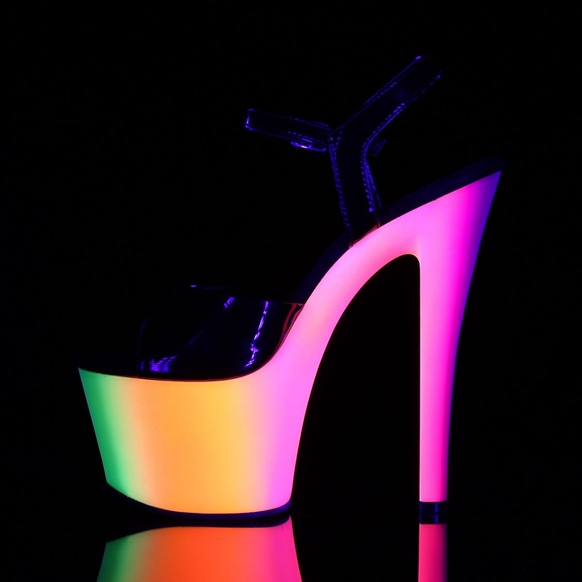 Pleaser Womens Sandals RAINBOW-309UV Blk Pat/Neon Multi