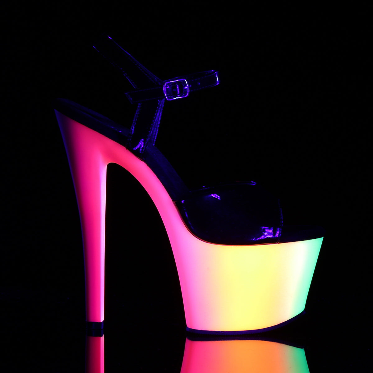 Pleaser Womens Sandals RAINBOW-309UV Blk Pat/Neon Multi