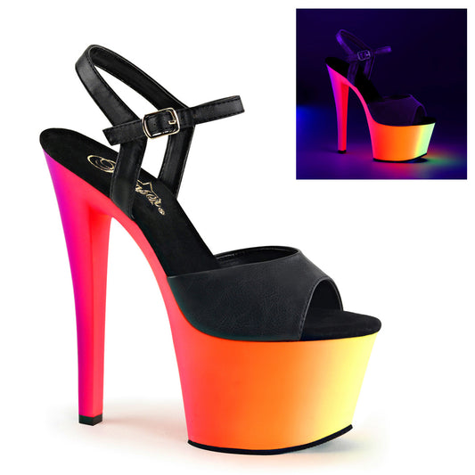 Pleaser Damen Sandalen RAINBOW-309UV BLK Faux Leder / Neon Multi