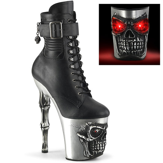 Pleaser  Stiefeletten RAPTURE-1020str-LT BLK FAUX Leder/SLV Matt-Stuck BLK