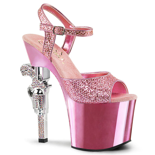 Pleaser Damen Sandalen REVOLVER-709G B. Rosa Multi GLTR / B. Rosa Chrome
