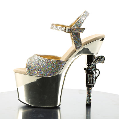 Pleaser Damen Sandalen REVOLVER-709g Gold Multi Gltr / Gold Chrome