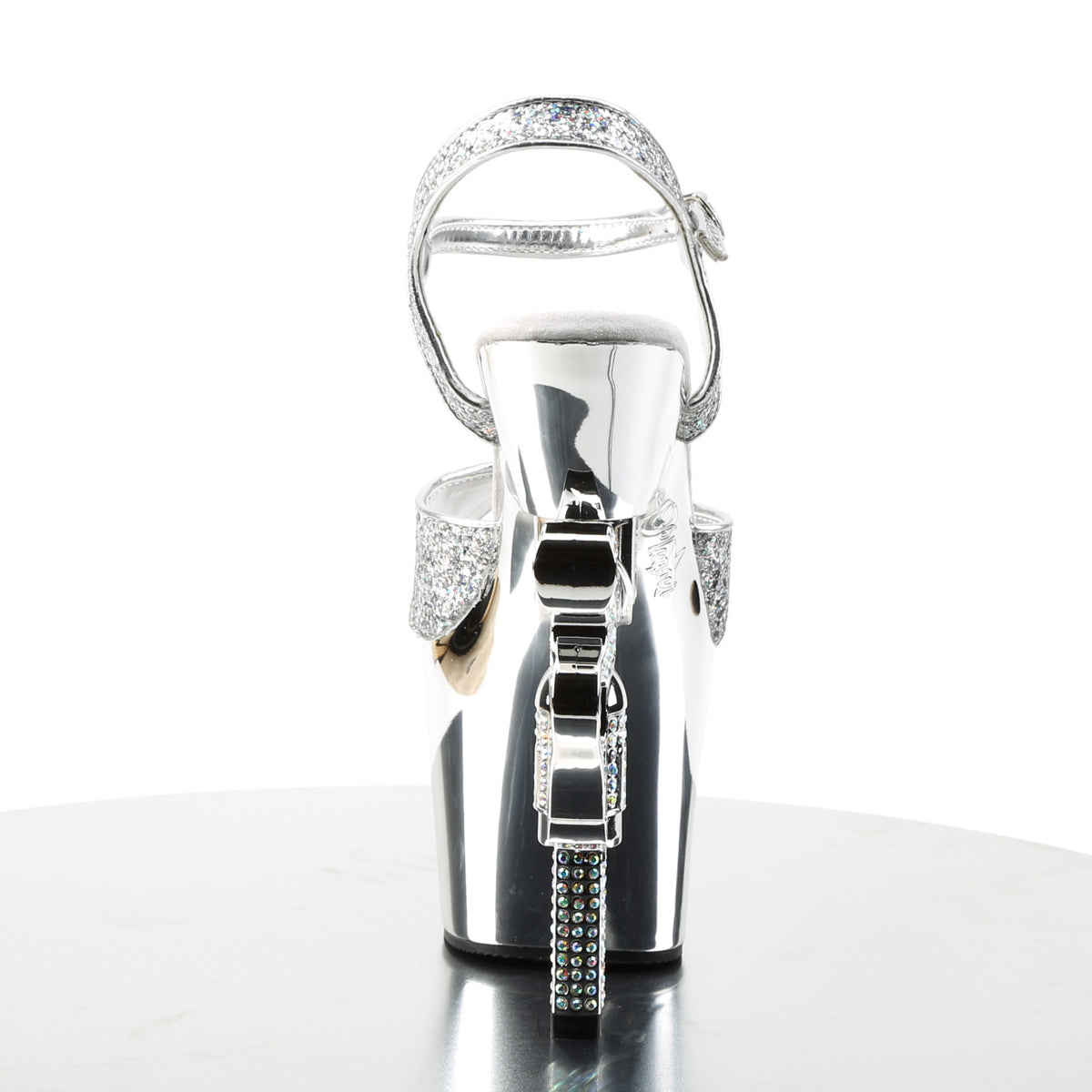 Pleaser Damen Sandalen REVOLVER-709G SLV Multi GLTR / SLV Chrome