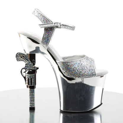 Pleaser Damen Sandalen REVOLVER-709G SLV Multi GLTR / SLV Chrome