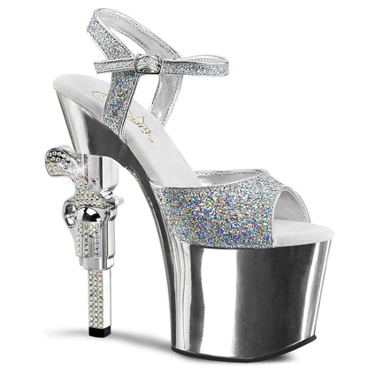 Pleaser Damen Sandalen REVOLVER-709G SLV Multi GLTR / SLV Chrome