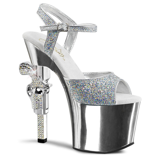 Pleaser Damen Sandalen REVOLVER-709G SLV Multi GLTR / SLV Chrome