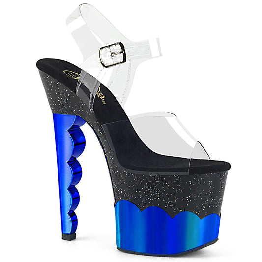 Pleaser Damen Sandalen SCALLOP-708-2HGM CLR / BLK-BLUE HOLOGRAMM