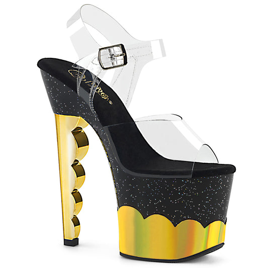 Pleaser Damen Sandalen SCALLOP-708-2HGM CLR / BLK-GOLD-HOLOGRAMM