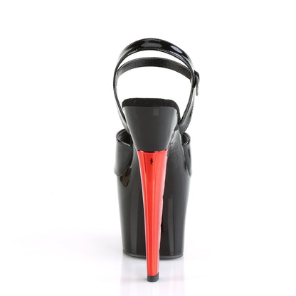 Pleaser Damen Sandalen SCALLOP-709ch BLK Pat / BLK-Red Chrome