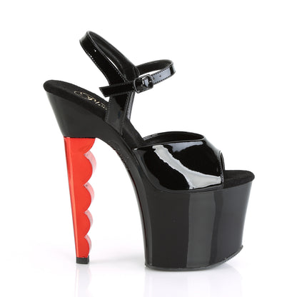 Pleaser Damen Sandalen SCALLOP-709ch BLK Pat / BLK-Red Chrome