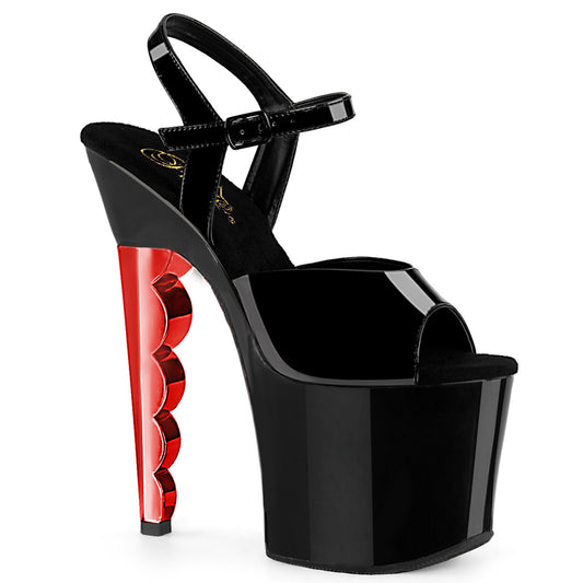 Pleaser Damen Sandalen SCALLOP-709ch BLK Pat / BLK-Red Chrome