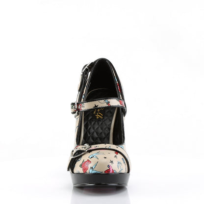 Pin Up Couture Womens Pumps SECRET-14 Cream Pu (Tattoo Print)