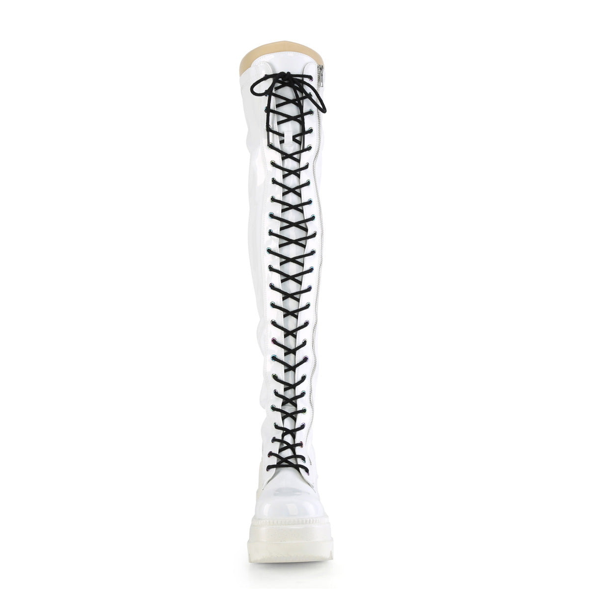 DemoniaCult Frauenstiefel SHAKER-374 WHT Hologramm Stretchpatent