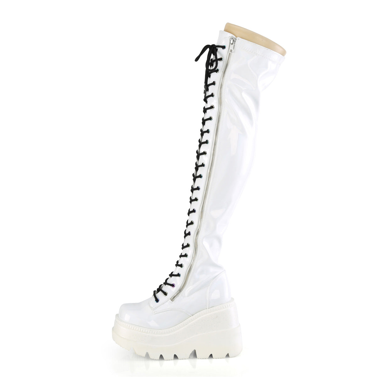 DemoniaCult Frauenstiefel SHAKER-374 WHT Hologramm Stretchpatent