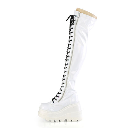 DemoniaCult Frauenstiefel SHAKER-374 WHT Hologramm Stretchpatent