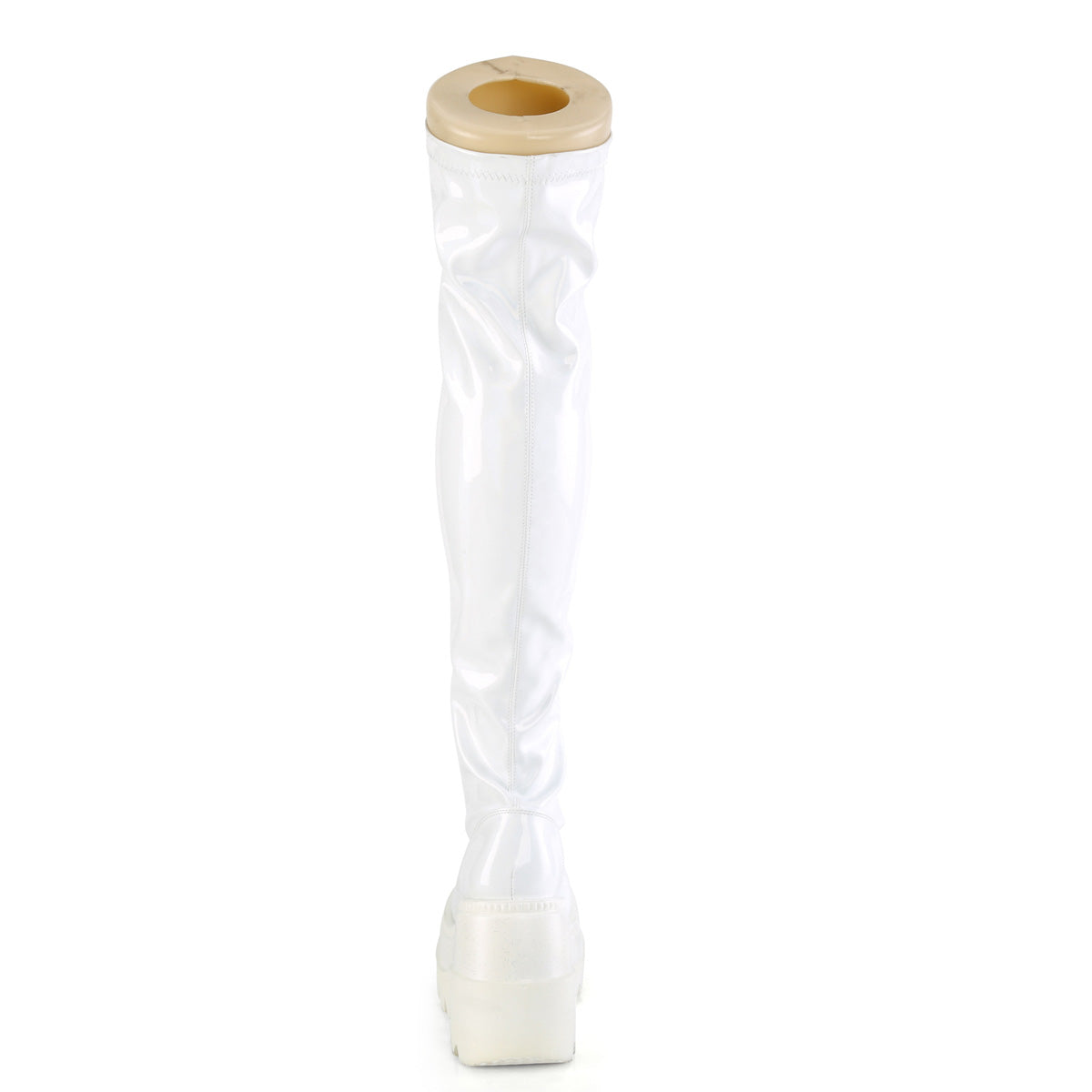 DemoniaCult Frauenstiefel SHAKER-374 WHT Hologramm Stretchpatent