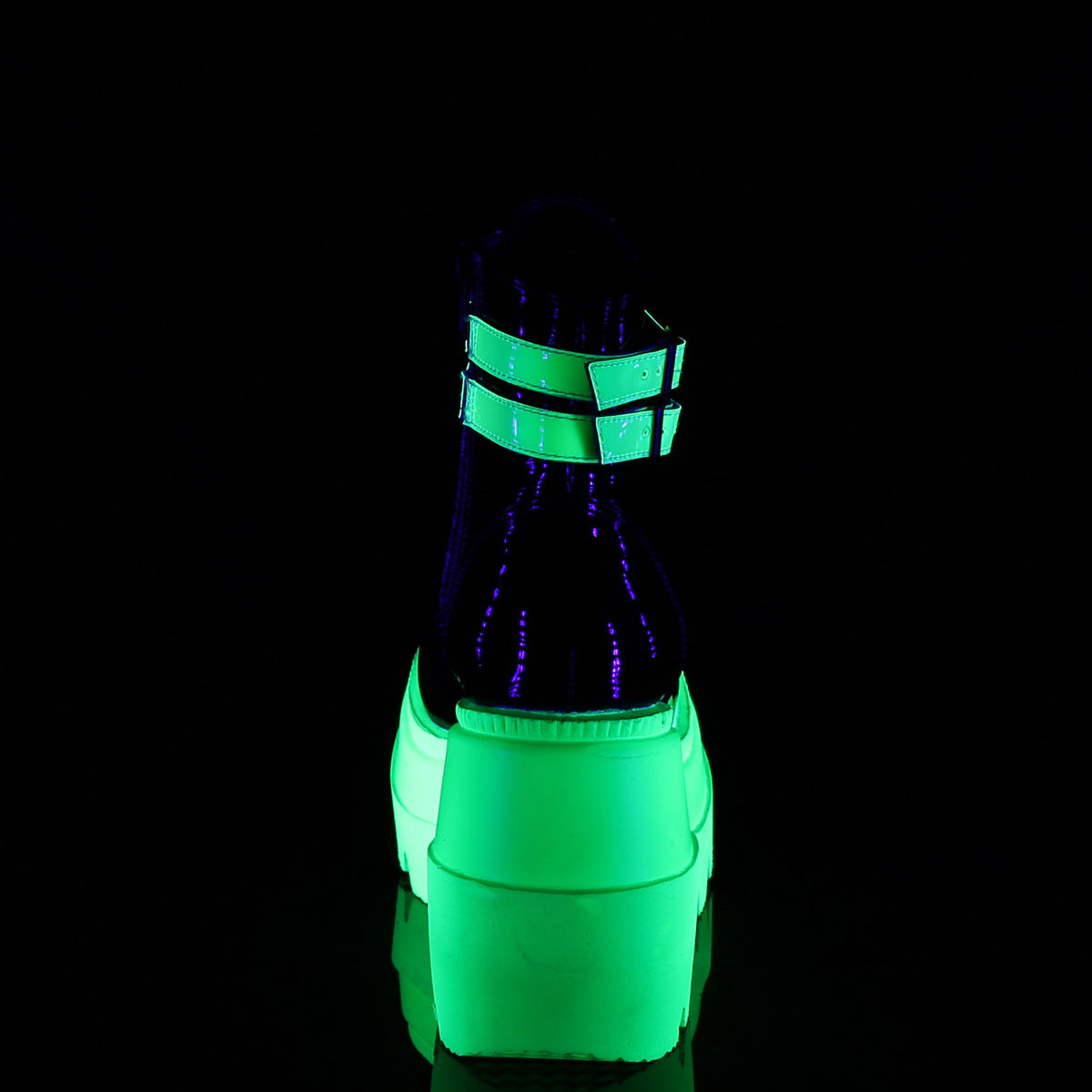 DemoniaCult Damenknöchelstiefel SHAKER-52 blk pat-uV Neongrün