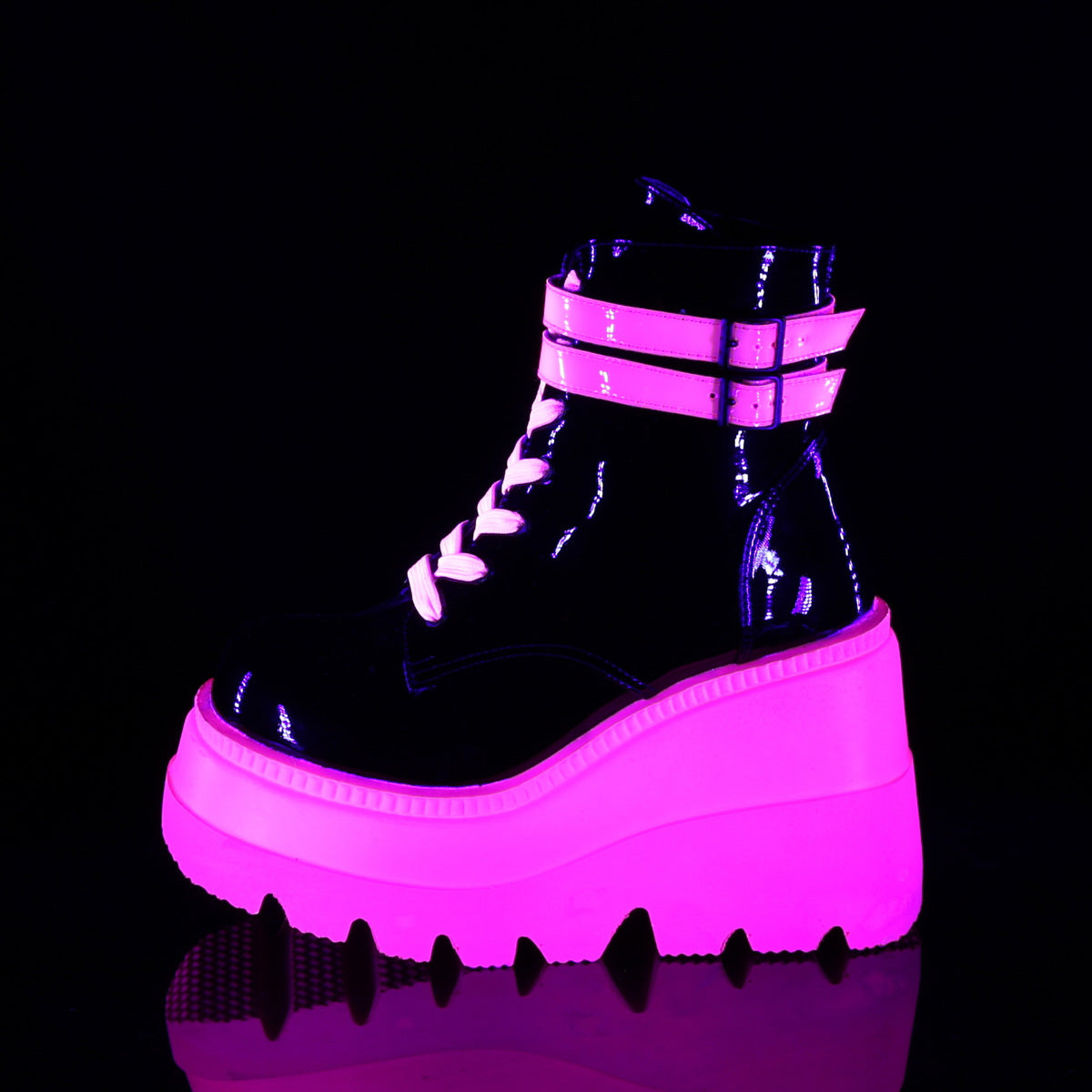 DemoniaCult Damenknöchelstiefel SHAKER-52 blk pat-uV neonrosa