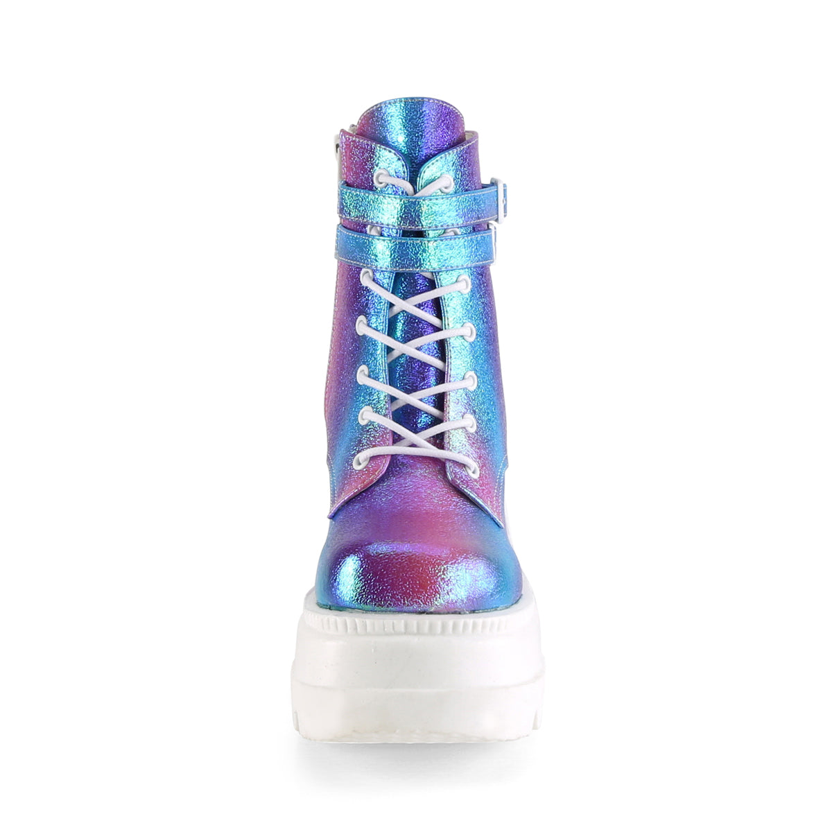 DemoniaCult Damenknöchelstiefel SHAKER-52 lila multi -Irisierende veganer Leder